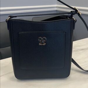 Nine West Black Pebbled Leather Crossbody with Gold Logo